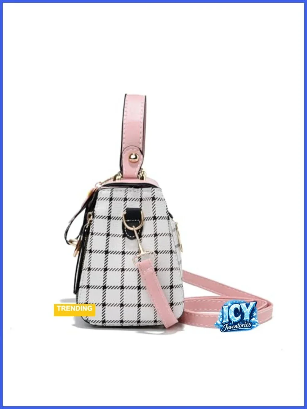 Women's Plaid Satchel Crossbody Bag - Adjustable Shoulder Strap, Lightweight